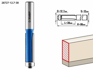 Фреза кромочная с нижним подшипником 12.7×38мм, хвостовик 12мм (28727-12.7-38)