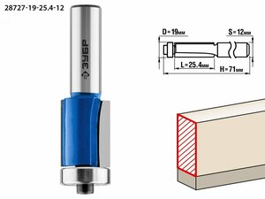 Фреза кромочная с нижним подшипником 19×25.4мм, хвостовик 12мм