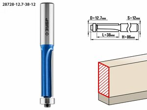 Фреза кромочная с нижним подшипником (3 лезвия) 12.7×38мм, хвостовик 12мм