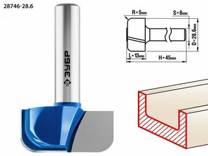Фреза пазовая фасонная №7 28,6×13мм, радиус 5мм
