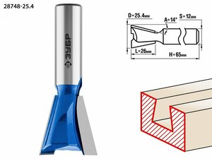 Фреза пазовая фасонная »Ласточкин Хвост» 25.4×26мм, угол 14град.