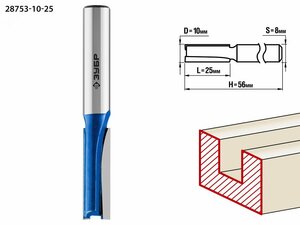 Фреза пазовая прямая 10×25мм, хвостовик 8мм (28753-10-25)