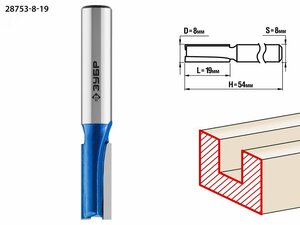 Фреза пазовая прямая 8×19мм, хвостовик 8мм (28753-8-19)