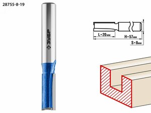 Фреза пазовая прямая с нижними подрезателями 8×19мм, хвостовик 8мм