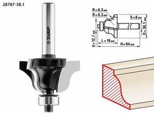 Фреза кромочная калевочная №4 38.1×19мм, радиус 6.3мм