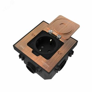 MultiDesk Лючок с розеткой 2К+З, 16А/250В, IP44 с монтажной коробкой для бетонных полов Медь, тип MDK21