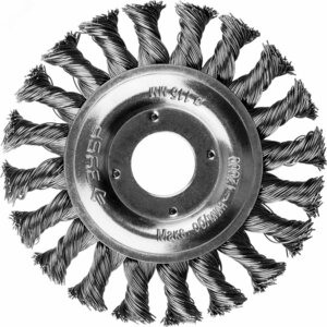 Щетка дисковая для УШМ, плетеные пучки стальной проволоки 0,5мм, 115х22мм »Профессионал».