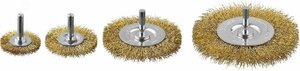 Набор щеток дисковых для дрели, витая стальная латунированная проволока 0,3мм, 4 шт »Профессионал».