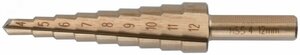 Сверло ступенчатое HSS Co5% (Р6М5К5) по металлу, 9 ступеней, 4-12 мм