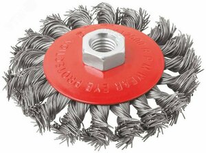Корщетка-колесо с наклоном, гайка М14, стальная витая проволока 100 мм, блистер