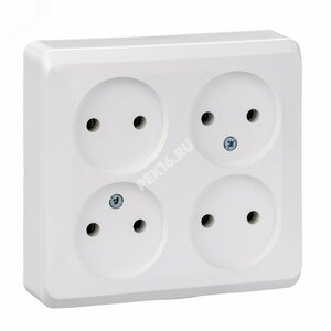ЭТЮД Розетка четырехместная наружная без заземления без шторок 16А 250B белая