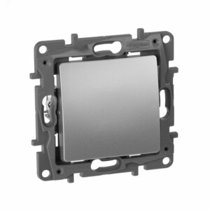 Выключатель 1-клавишный проходной 10А безвинтовое крепление алюминий ETIKA