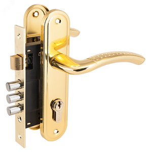 Замок врезной цилиндровый с ручками для деревянных дверей, АЛЛЮР 132/3-61А(1232) GP латунь