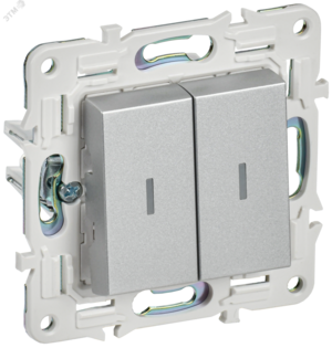 SKANDY Выключатель 2-клавишный проходной с индикацией 10А SK-V10S серебряный IEK