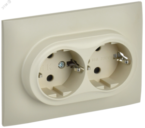 SKANDY Розетка 2-местная с заземлением с защитными шторками 16А в сборе SK-R07B бежевый IEK