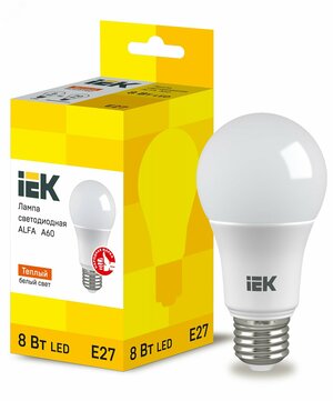 Лампа LED ALFA A60 груша 8Вт 230В 3000К E27 (6шт) IEK