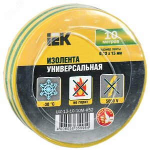 Изолента ПВХ желто-зеленая 15мм 10м (UIZ-13-10-10M-K52)