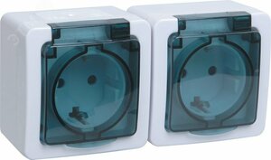 Гермес PLUS Розетка двойная наружная с заземлением с крышкой IP54 (ERMP22-K03-16-54-EC)