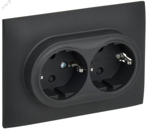 SKANDY Розетка 2-местная с заземлением с защитными шторками 16А в сборе SK-R07G графит IEK