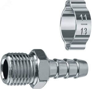 Переходник штуцер »елочка» 8 мм — 1/4»M, с обжимным хомутом Профессионал
