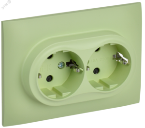 SKANDY Розетка 2-местная с заземлением с защитными шторками 16А в сборе SK-R07G мятный IEK