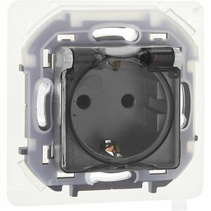 Розетка 1-местная с заземлением с защитными шторками и крышкой 16А IP44 алюминий INSPIRIA