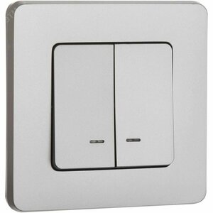 Выключатель 2-клавишный с подсветкой/индикацией 10АХ безвинтовое крепление алюминий INSPIRIA