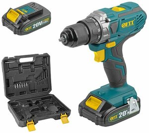 Дрель-Шуруповерт аккумуляторная 20 В, 0-400/1400 об/мин, 40 Нм, 2, Li-Ion 2,0 Ач, 1,25 ч., резиновая накладка, кейс