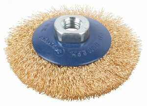 Щетка для УШМ, М14, Тарелка, латунированная витая проволока 0,3 мм, 100 мм, блистер, Profi