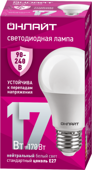 Лампа светодиодная 17вт OLL-A60-17-230-4K-E27 ОНЛАЙТ