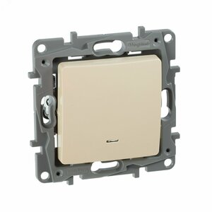 Выключатель 1-клавишный с подсветкой/индикацией 10А безвинтовое крепление слоновая кость ETIKA