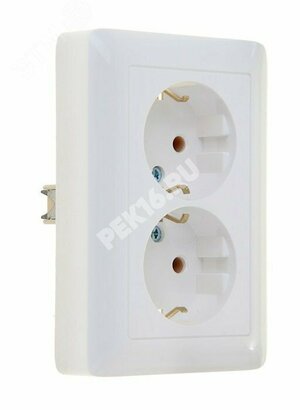 ХИТ Розетка двойная скрытая белая с заземлением без шторок 16А 250В