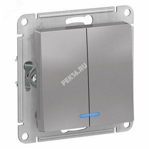 Выключатель двухклавишный ATLASDESIGN с подсветкой схема 5а 10АХ механизм алюминий