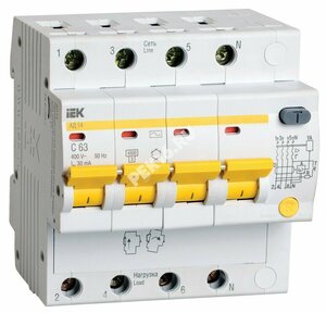 Выключатель автоматический дифференциальный АД-14 4п 16А 30мА С