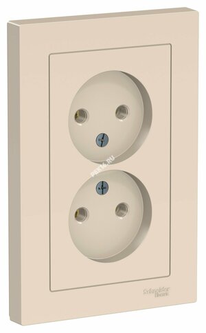Розетка ATLASDESIGN двойная без заземления 16А в сборе бежевый