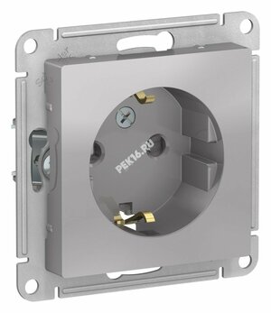 Розетка ATLASDESIGN с заземлением со шторками 16А механизм алюминий