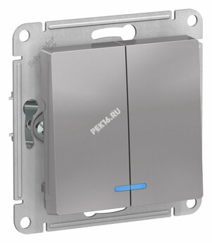 Выключатель двухклавишный ATLASDESIGN с подсветкой схема 5а 10АХ механизм алюминий