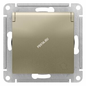 Розетка ATLASDESIGN с заземлением со шторками с крышкой 16А IP20 механизм шампань