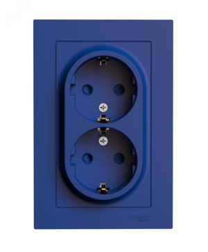 ATLASDESIGN РОЗЕТКА двойная с заземлением со шторками, 16А, в сборе, АКВАМАРИН