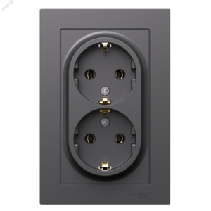 ATLASDESIGN РОЗЕТКА двойная с заземлением, 16А, в сборе, БАЗАЛЬТ