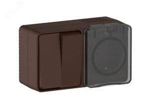 AtlasDesign PROFI IP54 О/У БЛОК: РОЗ. з/к со шт. 16А, ВЫКЛ.2-клав.10А, КОРИЧНЕВЫЙ