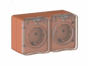 AtlasDesign PROFI IP54 О/У РОЗЕТКА двойная с з/к со шторками 16А, ТЕРРАКОТОВЫЙ