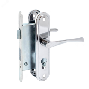 Замок врезной цилиндровый с ручками для деревянных дверей, СТАНДАРТ Россия ЗВ4-3.07С серебро (12119)