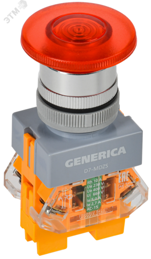 Кнопка D7-MDZS Грибок d=22мм 1з+1р с п/ф кр. GENERICA