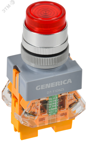 Кнопка D7-11DNZS d=22мм 1з+1р с подсв. и фикс. кр. GENERICA
