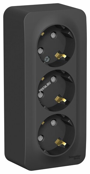 BLANCA  розетка наружная  3-я с заземлением со шторками изол.пл.,16А, 250В, антрацит