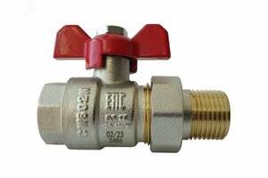 Кран шаровой BVR-FR ГОСТ Р 59553 с накидной гайкой и ниппелем DN15  PN40 Т от -20С …+120С материал корпуса латунь,’рукоятка-бабочка’
