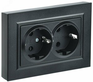 BRITE Розетка двойная с заземлением без защитных шторок 16А в сборе РС12-3-БрЧ черный