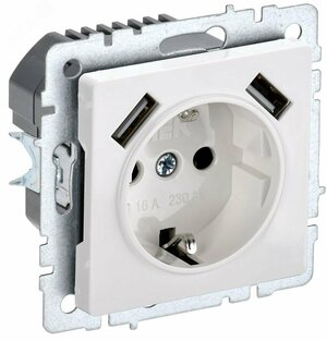 BRITE Розетка с заземлением с защитными шторками 16А с USB A+A 2,1А РЮш10-1-БрБ белый