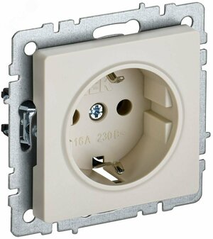 BRITE Розетка с заземлением/крышкой/шторками 16А РС14-1-0-БрКр бежевый